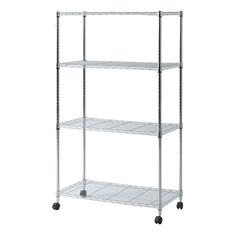 メタルマルチシェルフ4段90 クロム MS-945154CR 不二貿易 幅900 奥行450 高さ1520mm キャスター付