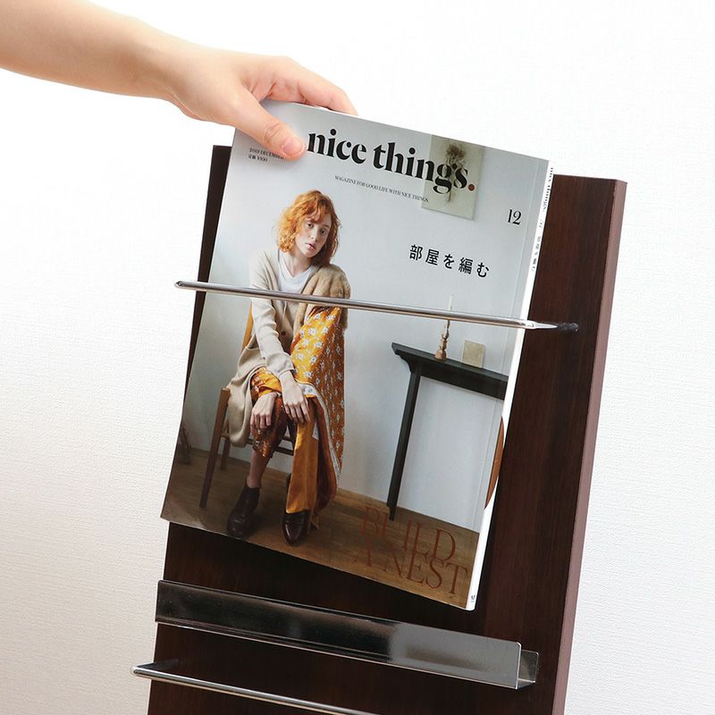 ウッドマガジンラック　デコール 3段 スリム 不二貿易 ブラウン 折りたたみ