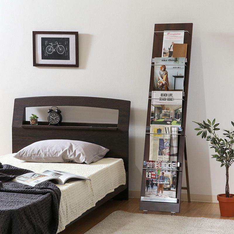 ウッドマガジンラック　デコール 5段 スリム 不二貿易 ブラウン 折りたたみ